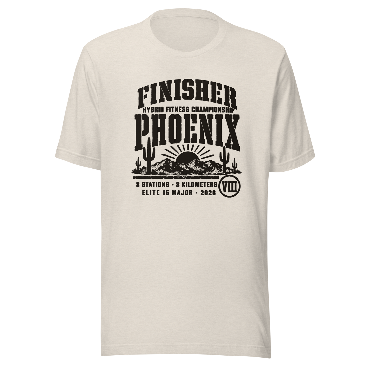 Phoenix Finisher Tee 2026 in Heather Dust — Eighth Station race commemorative shirt