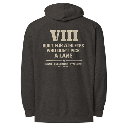 Built For Athletes Hoodie in Charcoal Heather back — Eighth Station hybrid fitness hoodie