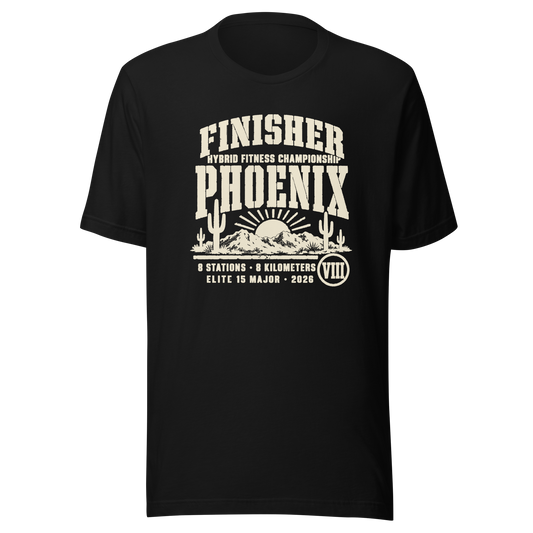 Phoenix Finisher Tee 2026 in Black — Eighth Station race commemorative shirt