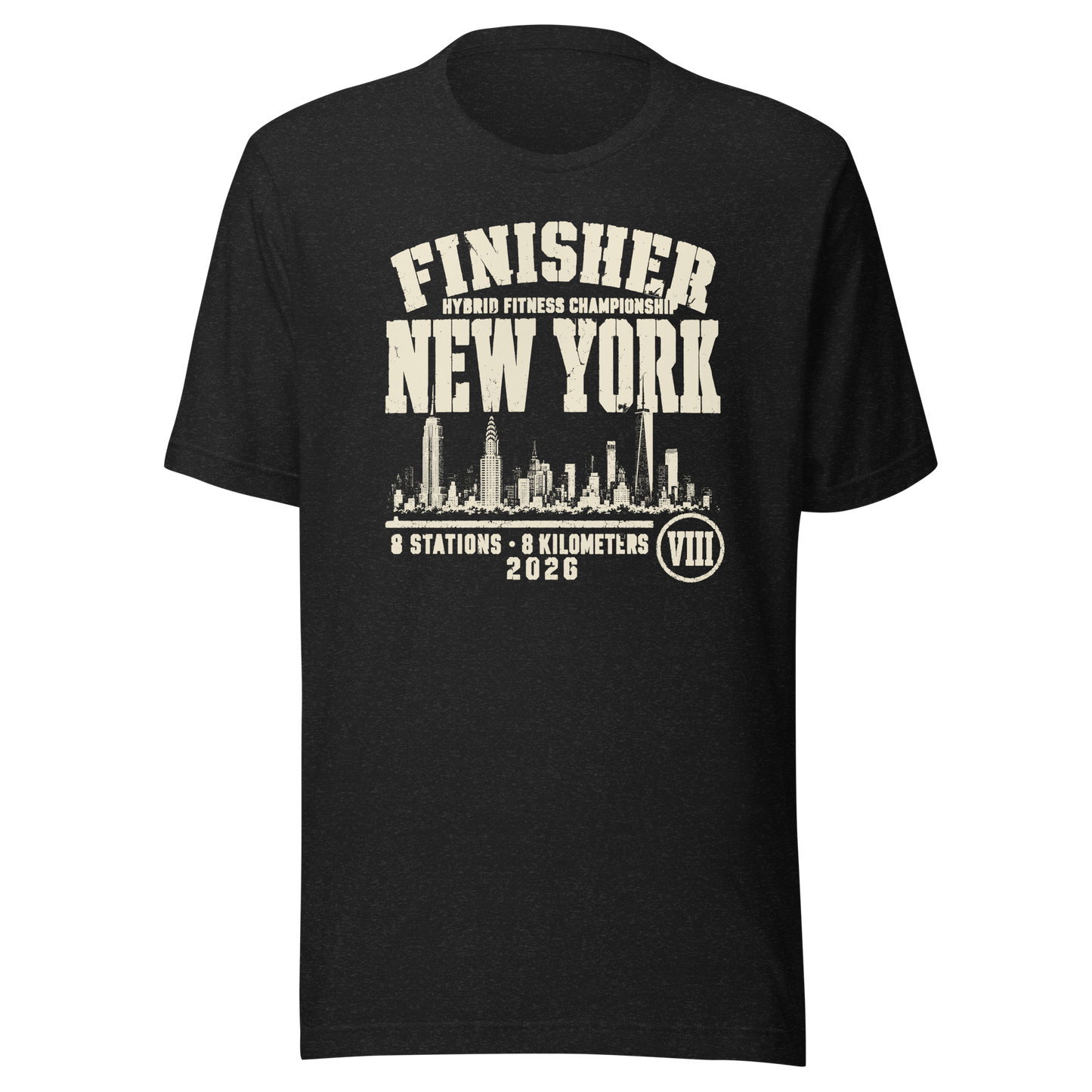New York City Finisher Tee 2026 in Black Heather — Eighth Station race commemorative shirt