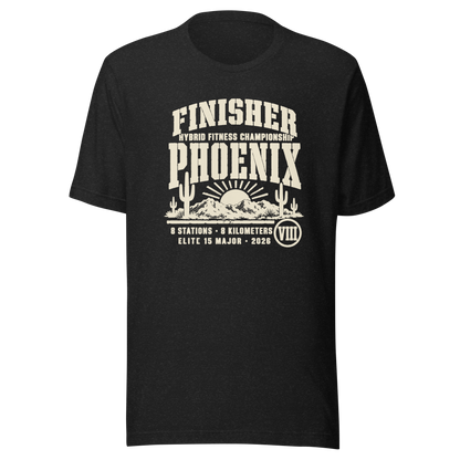 Phoenix Finisher Tee 2026 in Black Heather — Eighth Station race commemorative shirt