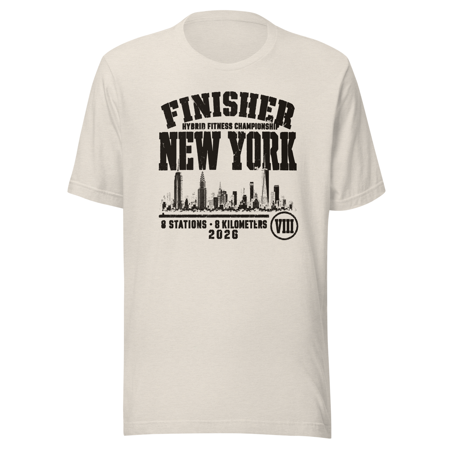 New York City Finisher Tee 2026 in Heather Dust — Eighth Station race commemorative shirt