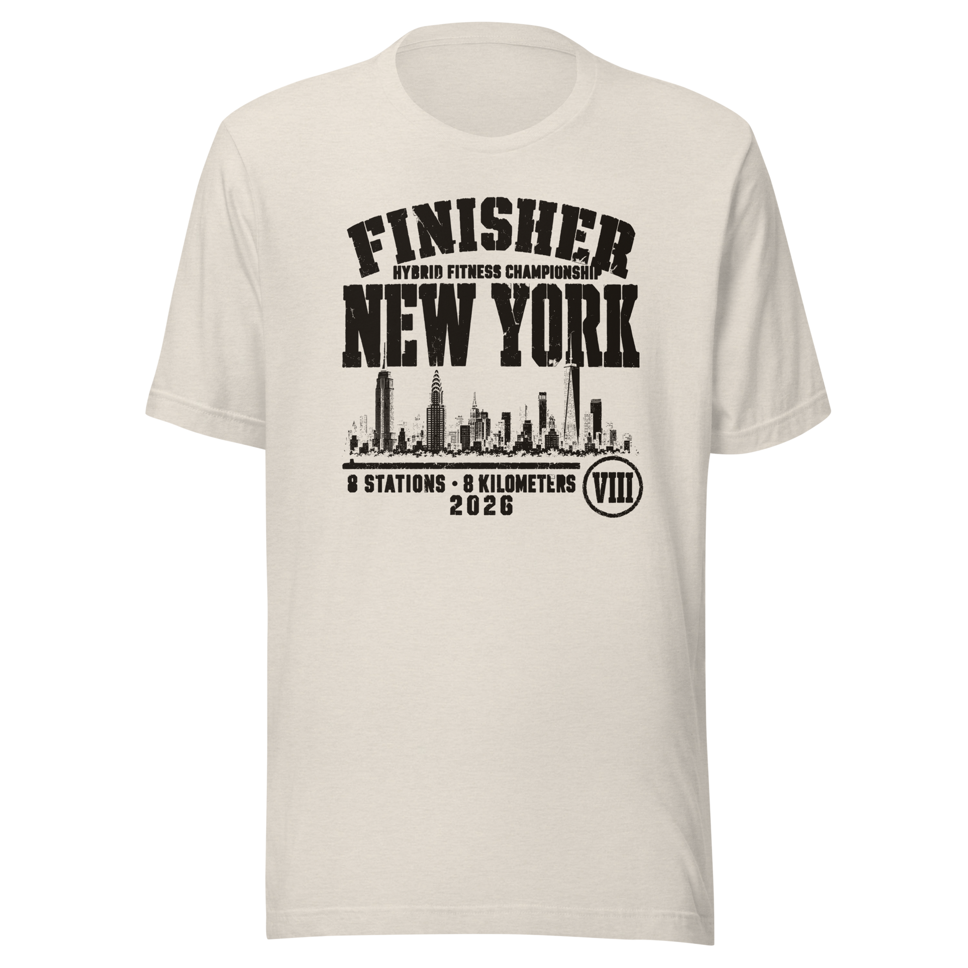 New York City Finisher Tee 2026 in Heather Dust — Eighth Station race commemorative shirt