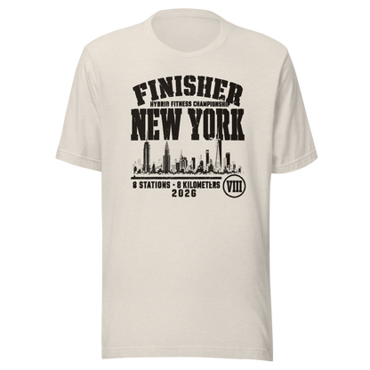 New York City Finisher Tee 2026 in Heather Dust — Eighth Station race commemorative shirt